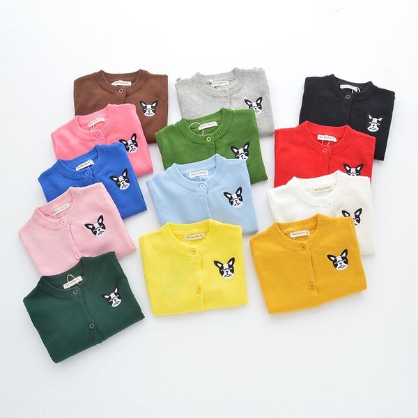 

6o92p 2019 coat embroidery clothing children's sweater ins wind puppy embroidery air-conditioning coat pure cotton thread children&#039, Blue