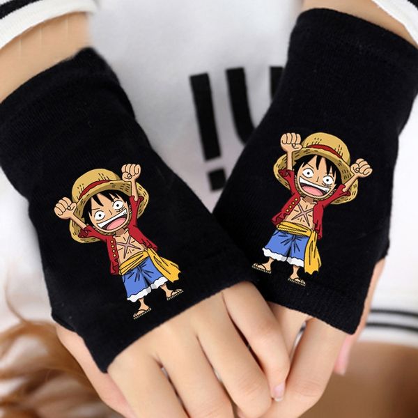

fcyzs one piece qiao ba hands up lu feiluo animation half finger male and female student gloves open warm glovesgloves and glovesfinger warm, White