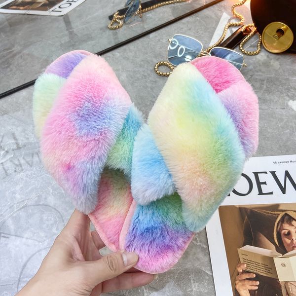 

new women home slippers winter warm flip flops shoes woman slip on flats slides female comfortable faux fur slippers size 36-41, Black