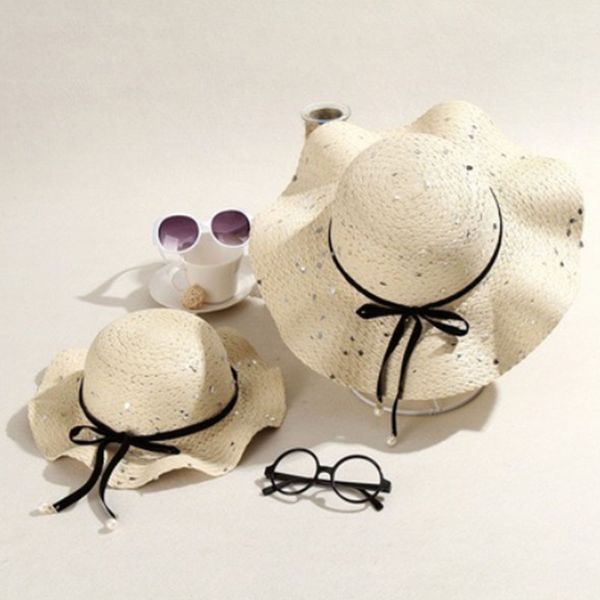 

родитель-ребенок волнистых солом шапки девушка бич вс cap козырьки шляпа лето женщина hat y200714, Blue;gray