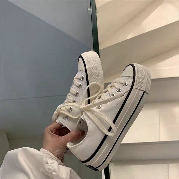 

white canvas running shoes women's spring new low-thick bottom wild sports shoes for women zapatos de mujer zy-19