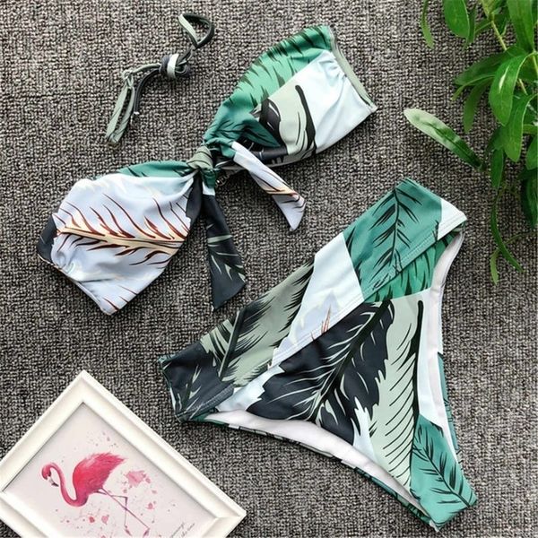 

push up bikinis set swimwear women swimsuits bathing suit women knot biquini leaf print beach wear bikini 2020, White;black