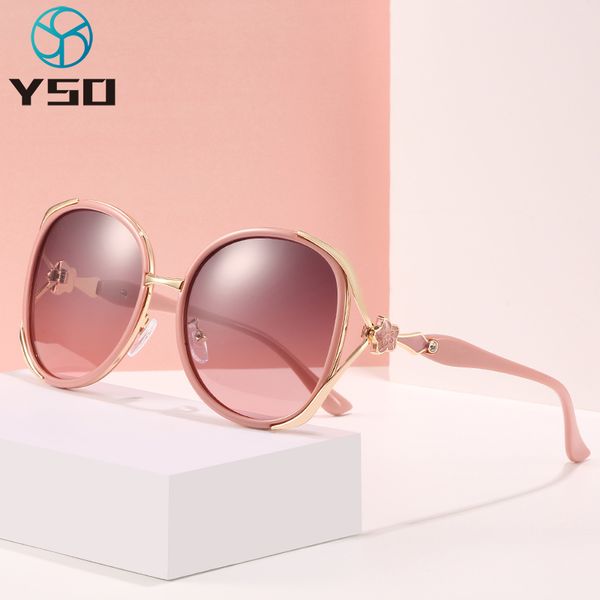 

yso flower design women sunglasses pink metal frame oversized lens polarized uv400 protection 2020 fashion lady driving glasses, White;black