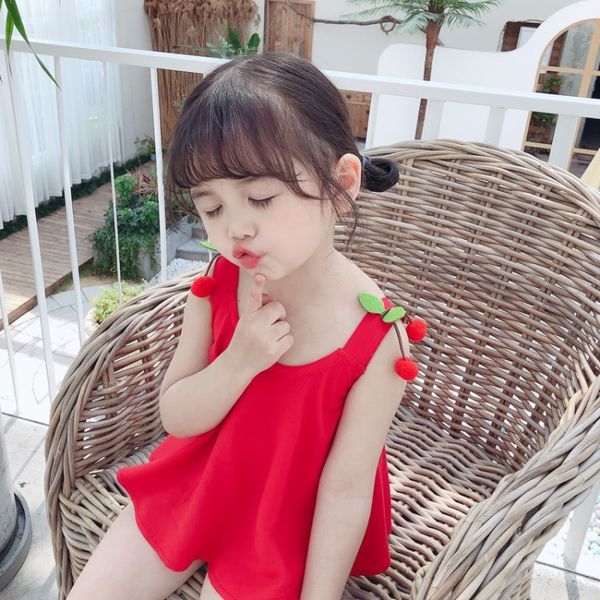 

chen ma baby three-dimensional cherry small suspender sling sling shirt western style children and girls cotton suspender shirt thin, Blue