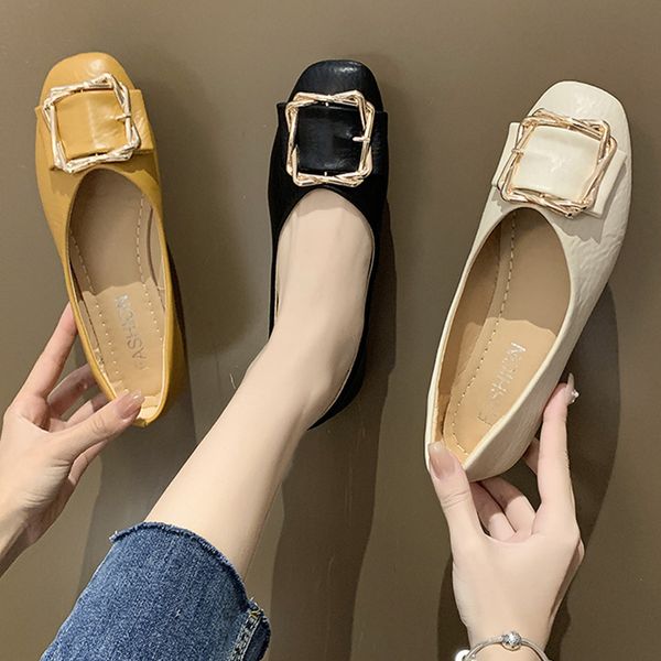 

elegant casual woman shoe moccasin shoes 2020 fashion women's square toe female footwear all-match retro moccasins summer modis, Black