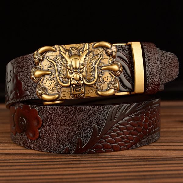 

new faucet automatic buckle men's leather fashion belt leisure domineering personality dragon belt, Black;brown