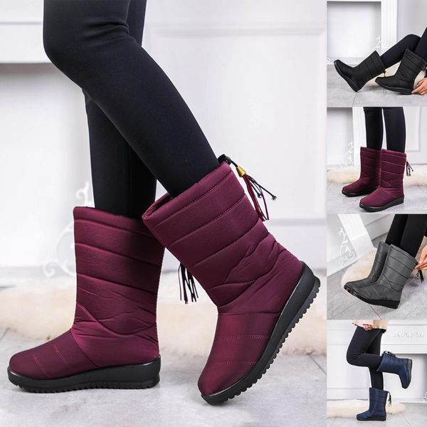 

boots women's snow tassel waterproof warm cotton shoes, Black