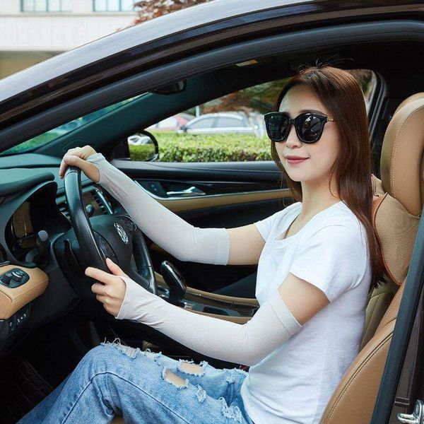 

ri0oj silk sunscreen sleeve men's and women's riding and driving ice cool arm outdoor sleeve finger-revealing ice silk finger expo