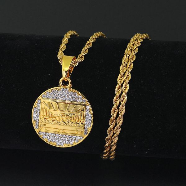 

leonardo da vinci the last supper pendant necklace for men bling ice out gold plated hip hop jewelry fashion hip hop chains, Silver