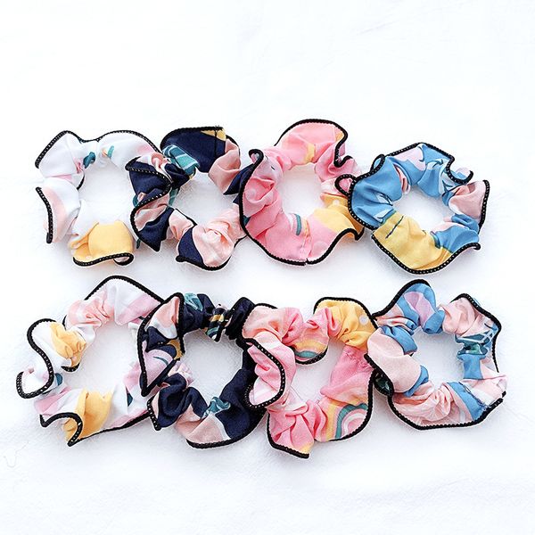 

8 pcs kawaii vintage lace side print satin women elastic hair bands tie gum cute girls scrunchie ponytail rope hair accessories