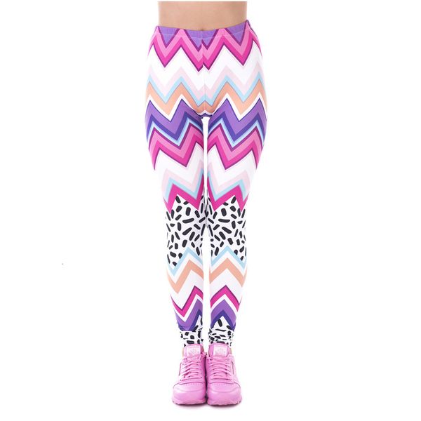 

spring fashion women legins zig zag and knitted dashes printing slim legging woman high waist leggings, Black
