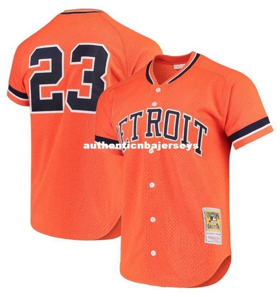 

orange mitchell & ness detroit #23 gibson button down mesh jersey throwbacks mens stitched baseball jerseys, Gray
