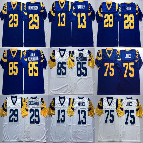 

ncaa marshall faulk jersey kurt warner eric dickerson deacon jones jack youngblood retro football jersyes stitched mens blue white, Black