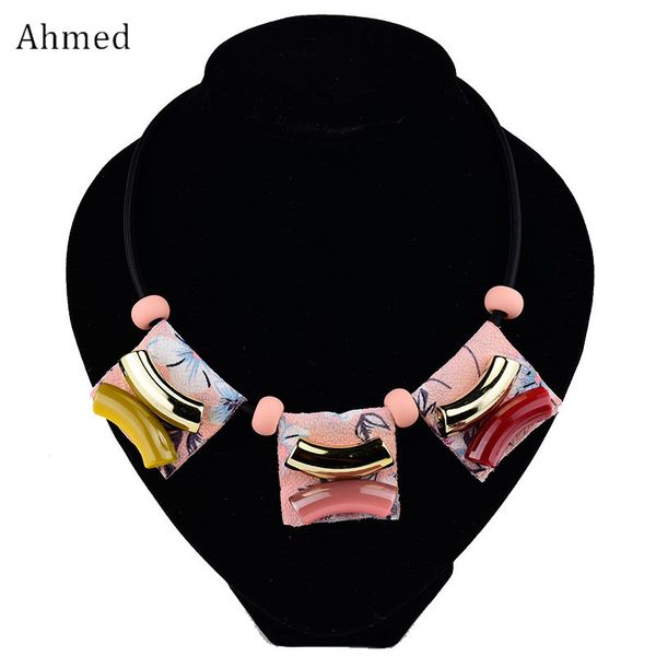 

ahmed fashion statement printed cloth necklace for women leather beads necklaces & pendant new jewelry collares bijoux, Silver