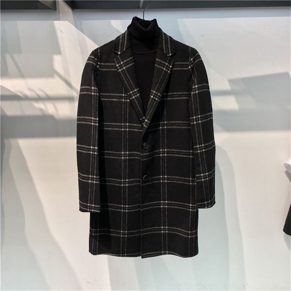 

новый корейский стиль woolwool тонкий плед шерстяной 84103 новый корейский стиль пальто woolwool тонкий плед шерстяное пальто 84103, Black