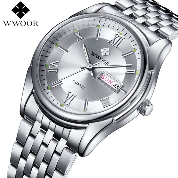 

relogio masculino 2020 mens watches wwoor fashion watch men business waterproof full steel quartz wristwatch, Slivery;brown
