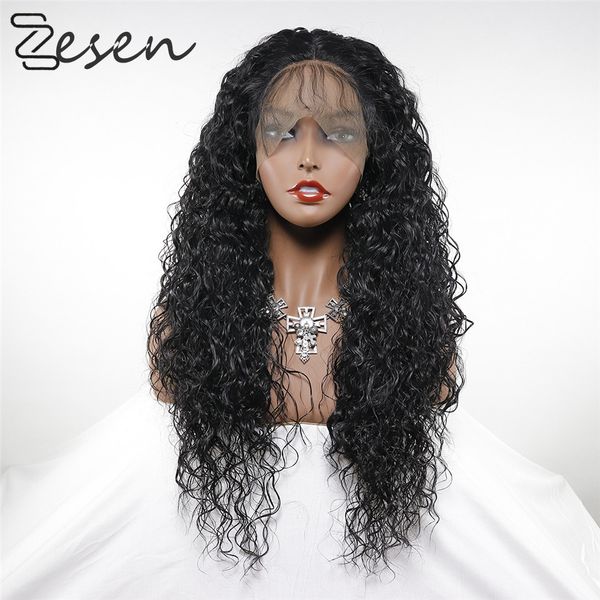 

zese13x4 black synthetic lace front wigs kinky curly long hair resistant glueless with natural hairline for women with baby hair