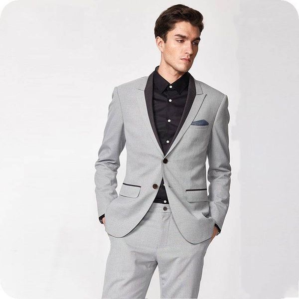 Últimas Design Dois Botões Light Gray Men Wedding Suits pico lapela Two Pieces Negócios noivo smoking (jaqueta + calça + gravata) W1283