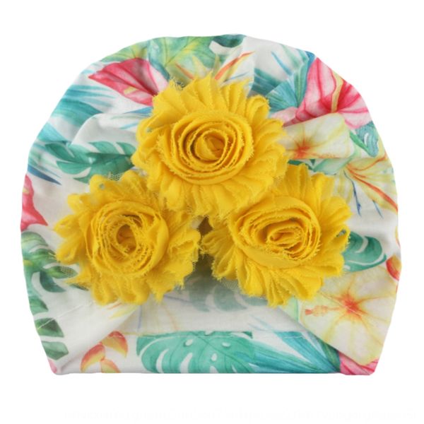 

new baby floral cap caphead cap pullover capbaby flower printed boundless hat children's pullover hat, Yellow