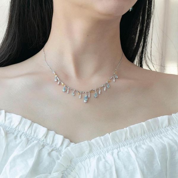 

gem's ballet natural sky blue z gemstone necklace 925 sterling silver handmade flower bud necklace for women wedding jewelry