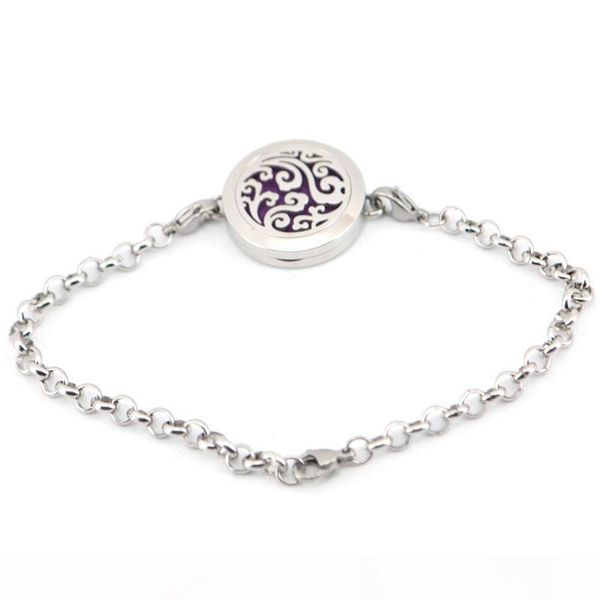 

ocean 25mm magnet aromatherapy essential oils stainless steel perfume diffuser locket bracelet(length8.6") include 10pcs felt pads, Black