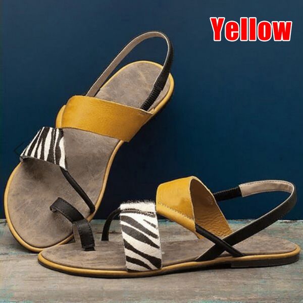 

2020 ladies sandals zebra pattern summer flat heels sandals casual beach women print clip toe, Black