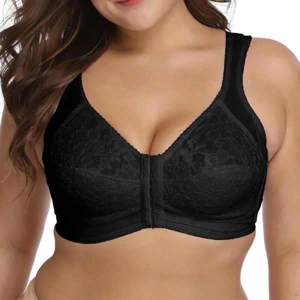 

yandw women bra lingerie black embroidery everyday front closure plus size 38 40 42 44 46 48 b c d e f bra, Red;black