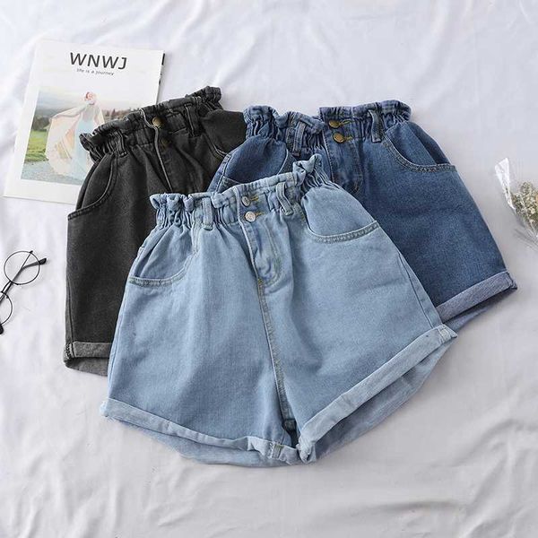 

all match sashes casual women denim shorts crimping high waist slim summer jeans shorts feminino chic ladies bottom #06, Blue