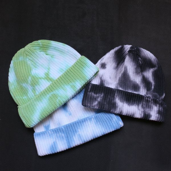 

tie dye slouch beanie hat designer skull hats for women men knitted cap autumn outdoor sport ins hip-hop bonnet hat headwear wf708, Yellow