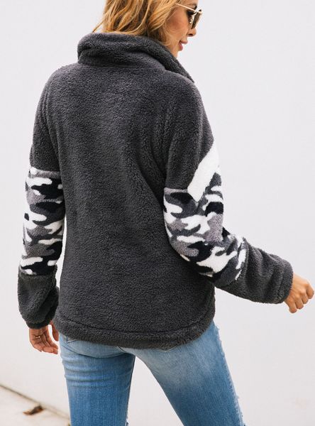 

selling autumn and winter fashion printed camouflage stitching zip pocket womens sweater 900053, Black