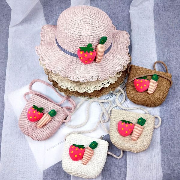 

sunshade berry cartoon bag korean girl summer sun strawberry straw straw hat sunscreen beach hat, Blue;gray
