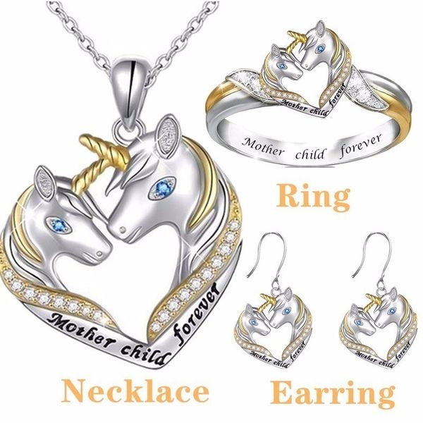 

925 ожерелье стерлингового серебра способа unicorn сердце циркон подвеска carving мать ребенка навсегда жизнь прекрасна письмо цепь, Golden;silver