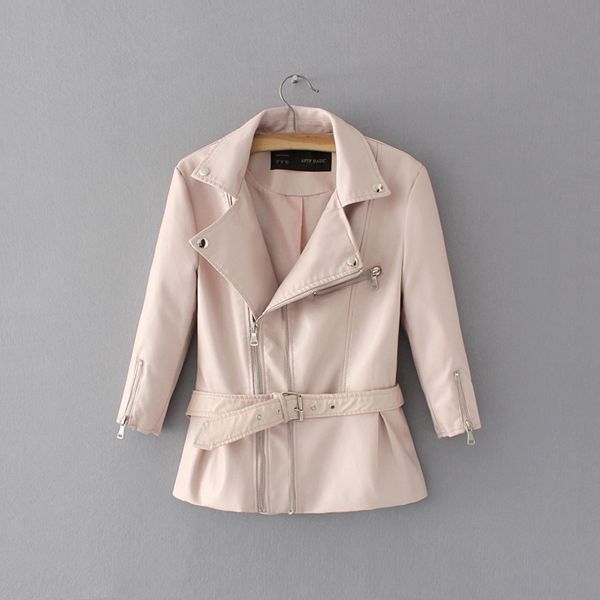 

elegant women pu leather pink jackets 2020 fashion ladies moto-bikers chic jacket with belts female wild slim long coats girls, Black