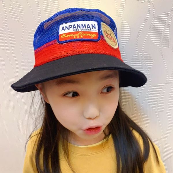 

children's bread superman rainbow color matching breathable fisherman sunscreen sunscreen net hat baby fisherman hat, Blue;gray