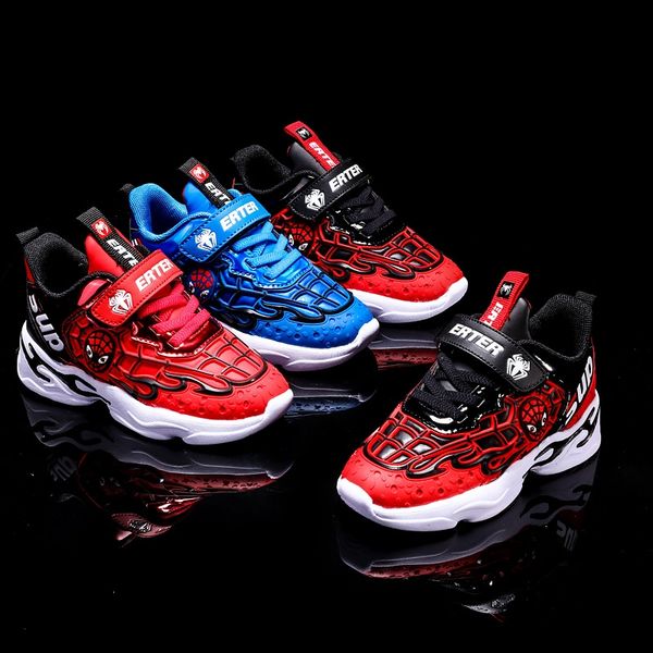 

men's 20197 spider-man with light two cotton 8 children's 10 waterproof 11 leather 12-year-old sports sports shoes trendy shoes, Black