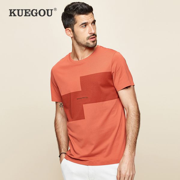

kuegou 2020 summer cotton patchwork embroidery t shirt men tshirt brand t-shirt short sleeve tee shirt male plus size 26039, White;black