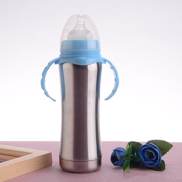 

8oz sippy чашка stainnless стали детских бутылочек с ручкой портативный дети кружки с двойными стенками вакуумной изоляцией кормление рожок