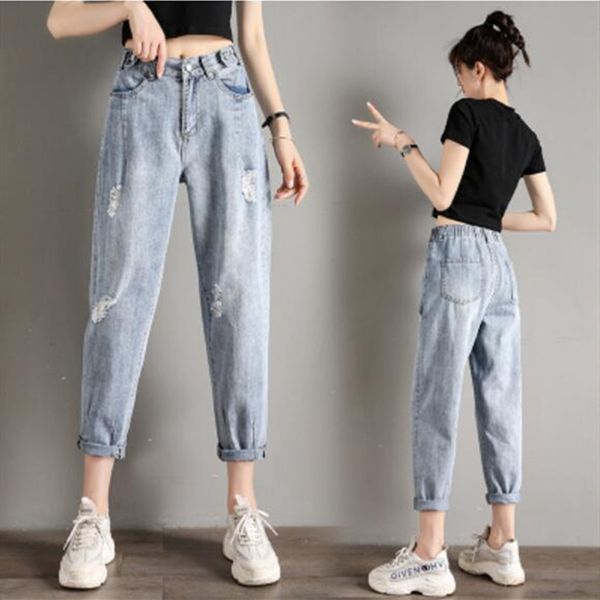 

women's jeans woman high waist ripped spring summer for clothes wide leg denim clothing blue streetwear fashion vintage pants