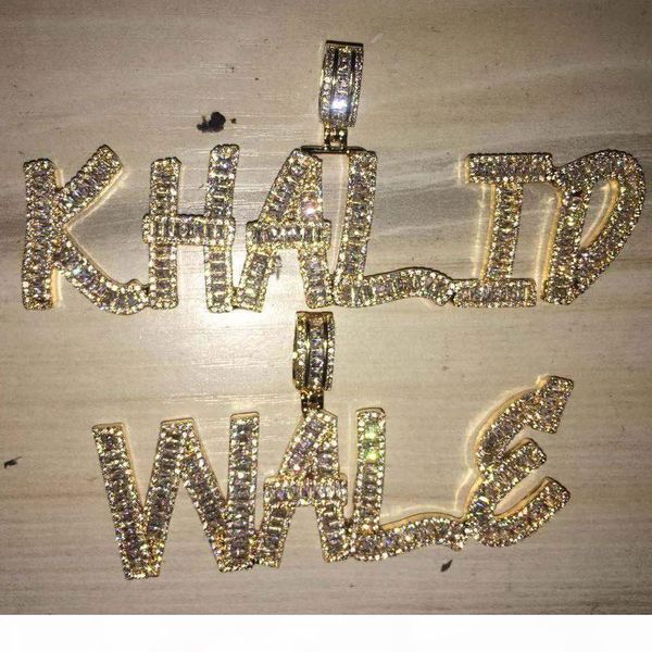 

14k custom baguette letter pendant necklace combination letters name pendant 24inch tennis necklaces zirconia hiphop jewelry, Silver