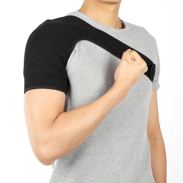 

shoulder support brace back guard strap wrap belt band pads single shoulder adjustable breathable sports care guard protect, Black;blue