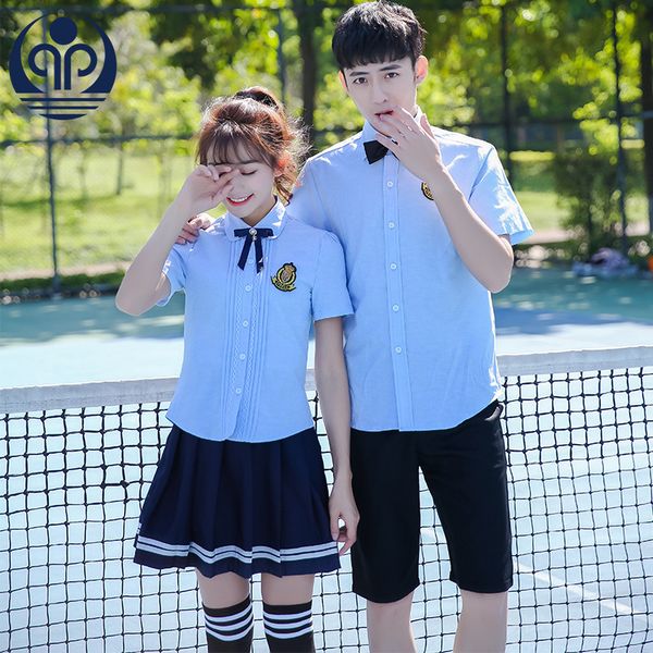 

school uniforms set 2020 new style summer british style short-sleeved shirt + skirt dj navy uniforms two-piece, White