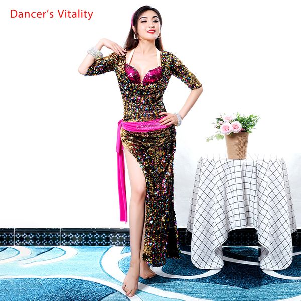 

new arrival women glitter sequins belly dance costume one piece t women belly dance costumes color dancewear s m l xl, Black;red