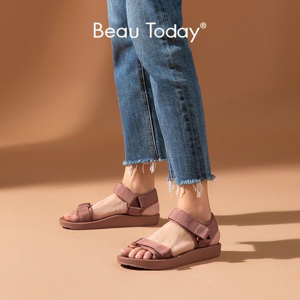 

beautoday sport sandals women webbing hook and loop rome summer beach outdoor ladies casual low heel shoes handmade 38130, Black