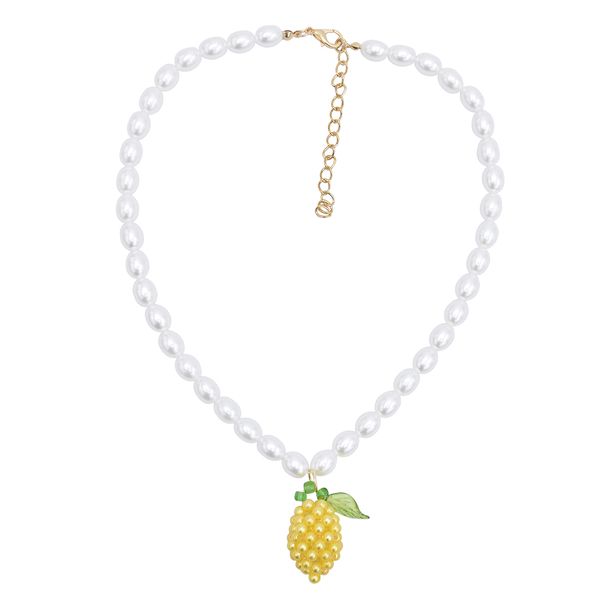 

fresh cute fruit lemon-shaped beaded necklace with imitation pearl necklace earrings for summer beach holiday jewelry, Silver