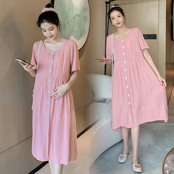 

8812 # лето тонкого хлопка материнство длинного платье сладкой элегантная сыпучая одежда для беременной беременности одежды, White