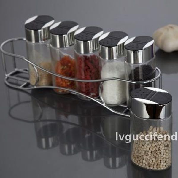 

6pcs seasoning box flavor glass spice bottle tanks sealed spice tank kitchen seasoning spice bottle racks