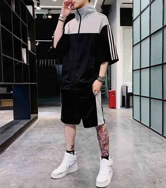 

designer mens tracksuits 2020 new arrival fashion mens two-piece suits casual men cardigan panelled suit 2 styles plus size m-3xl