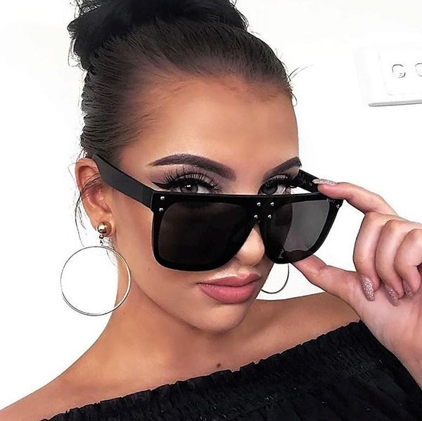 

45188 ladies oversized square sunglass women new big frame brand designer sunglasses rivet pink oculos de sol feminino t200615, White;black
