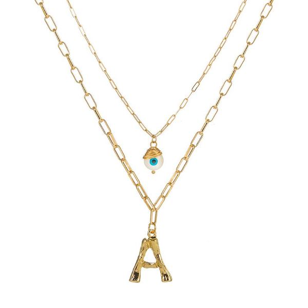 

minimalist chic evil eye necklace gold color 2 layered bohemian 26 letter personal custom initial name pendant women jewelry, Silver