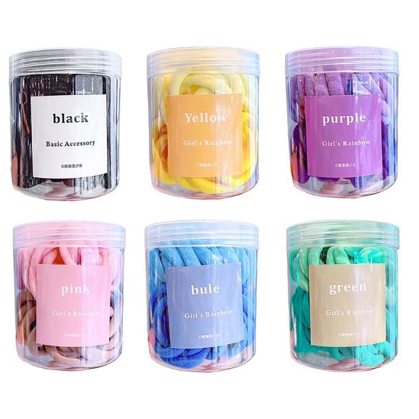 

50pcs/box girls no crease nylon hair ties rope bright candy color elastic ponytail holder no damage towel scrunchies, Slivery;white